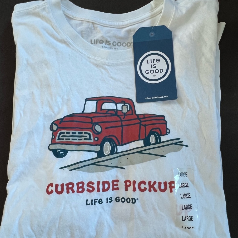 Life is Good Adult White T-Shirt with Red Truck Design - Curbside Pickup - Picture 3 of 3
